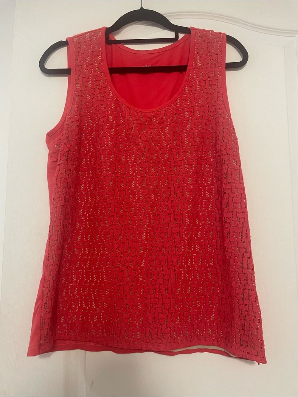 Cleo Red Sleeveless Sequin Overlay Tank Top, Size Large